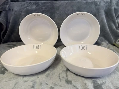 Rae Dunn Set 4 Thanksgiving “Feast” 8” Pasta Large Bowls Artisan Collection EUC - Image 1 of 4