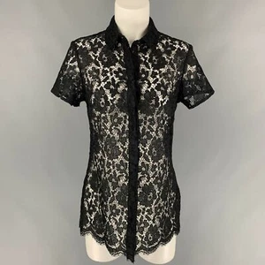 BURBERRY PRORSUM Misura 6 Nero Poliestere Guipure Nascosto Apertura Top Vestito - Foto 1 di 6