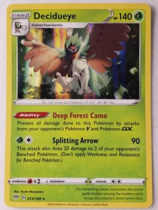 Tarjeta Pokémon HOLO Decidueye 013/189 casi nueva/m rara Darkness Ablaze $2 envío combinado - Imagen 1 de 2