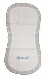 Baby Burp Cloth White Handmade Lace Embroidered Cross-Stitched Daniel Light Blue - Picture 1 of 8