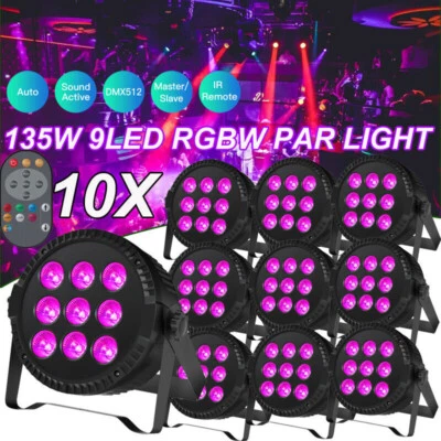 RGBW 135W 9LED Par Can Light Beam Stage Lighting DMX DJ Disco Uplight Party Show - Image 1 of 4