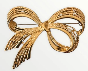 Vintage Napier Brooch Pin Gold Tone Textured Bow Statement 2.5" - Picture 1 of 6