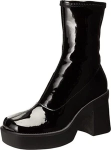 Nine West Gerri3 Black2 Patent Chunky Block Heel Squared Toe Ankle Platform Boot - Picture 1 of 6