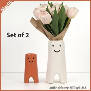 Set of 2, Ikea Frovaxt Mood Reflecting Vase 5 ½ - 7 ¾ " Off White/Brown Orange - Picture 1 of 16