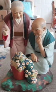 OLD VINTAGE - ANTIQUE JAPANESE HAKATA URASAKI OLD COUPLE GARDENING DOLL - Picture 1 of 24