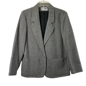 Blazer vintage a spina di pesce donna 12 nero misto lana Union Made giacca con bottoni - Foto 1 di 12