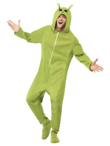 UFO Green Alien Halloween Fancy Dress Costumes Funny Hooded Jumpsuit