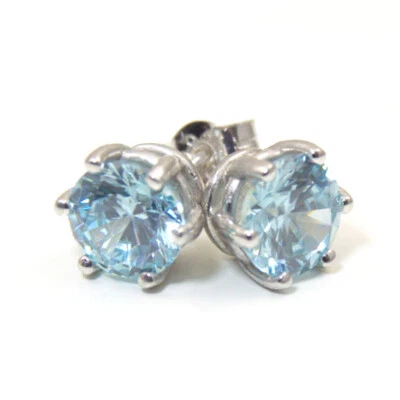 Pendientes 6 Garras Aguamarina Diamante Único 2ct Solitario Oro Sólido 9ct Tachuelas Foto 1 de 4