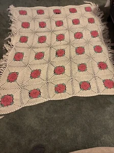 Oma Decke gehäkelt afghanischer Blumenstil ca.  57 "X 69" - Bild 1 von 7