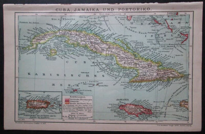 1909. CUBA. PUERTO RICO. JAMAICA etc. Antique map. - Image 1 of 4