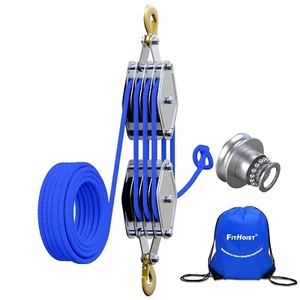 Block and Tackle 4400 LB Breaking Strength Heavy Duty Pulley, 65 Ft Rope Pulley - Picture 1 of 22