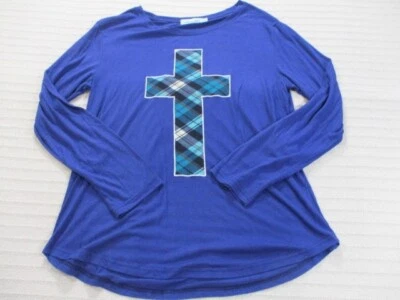 Camisa Christian Mujer Grande Azul Southern Grace Manga Larga Cruz Algodón  Foto 1 de 4