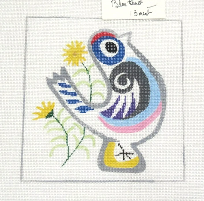 Jean Smith Blue Bird Animal Children Kids Handpainted Needlepoint Canvas 104J - Image 1 of 1