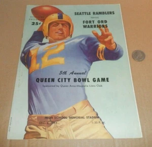 1953 SEATTLE RAMBLERS vs FORT ORD ARMY WARRIORS FOOTBALL GAME PROGRAM  - Picture 1 of 8