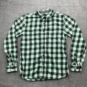 Quiksilver Flannel Shirt Button Front Boys Medium Buffalo Print Black Mint Plaid - Picture 1 of 12