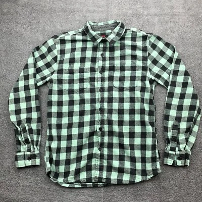 Quiksilver Flannel Shirt Button Front Boys Medium Buffalo Print Black Mint Plaid - Image 1 of 4