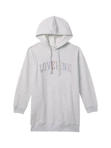 Victoria's Secret Pink Sweatshirt Dress Hoodie Oversize Pullover Color Gray Nwt - Picture 1 of 4