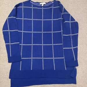 Chaus Blue Sweater Women’s Medium Classic CAREER Lightweight Windowpane pattern - Picture 1 of 9