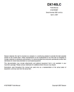 Doosan Daewoo DX140LC Excavator Parts Catalog Manual PDF USB - Picture 1 of 3