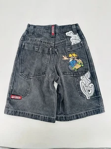 Vintage 2000s Y2K Flamehead Embroidered Skate Denim Shorts Size 10 - 24x9 RARE - Picture 1 of 7