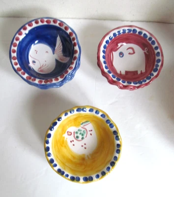 Vietri Solimene Campagna condiment bowls CHOICE red pigs- yellow bird- blue fish