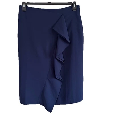 NUEVO CON ETIQUETAS J Crew Falda Lápiz Azul Marino con Volantes en 365 Crepé Talla 8 Cintura Elástica Foto 1 de 4
