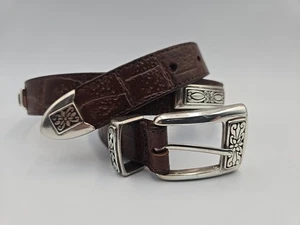 Vintage Brighton Leather Women's  Belt Brown Croc Embossed Silver Hardware Sz 30 - Picture 1 of 4