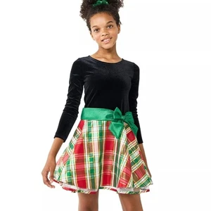 Bonnie Jean Velvet & Plaid Holiday Girl Dress Long Sleeve Size 5 - Picture 1 of 12