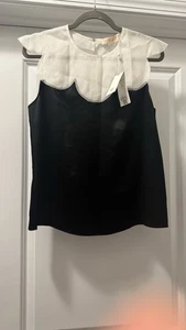 Blusa Tory Burch concha festoneada blanca y negra nueva con etiquetas talla 6 de lujo - Imagen 1 de 6