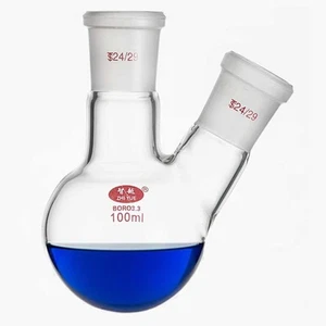 100ml 24#-24# 2 necks Boiling Flask Round Bottom Evaporating Flasks Lab Supply - Picture 1 of 1