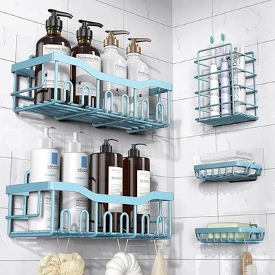 5 Piece Shower Organizer Set Stainless Steel Caddy Soap Holder Toothbrush Rack - Image 1 of 4