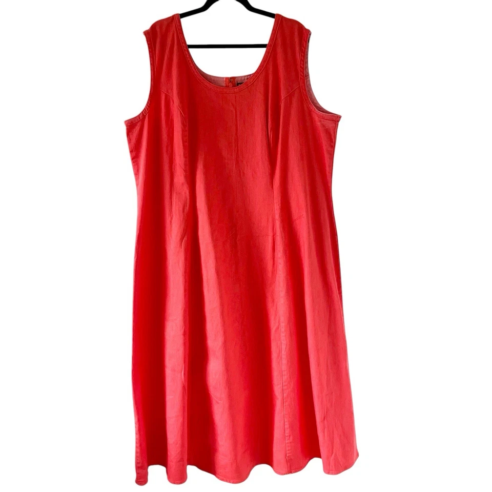 Jessica London Denim Jumper Sleeveless Maxi Dress Coral Orange Cotton Stretch 24 - Image 1 of 4