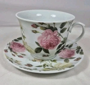 VTG Kent Pottery Pink & White Roses & Butterly Floral Teacup and Saucer - Picture 1 of 16