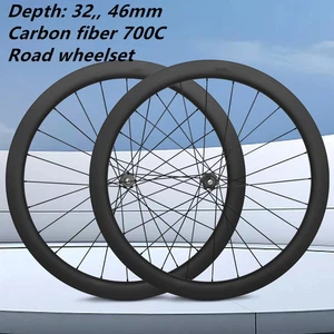 700C Road Carbon Bike Wheelset Depth 32mm 46mm Tubless Clincher Disc Brake Wheel - Picture 1 of 19