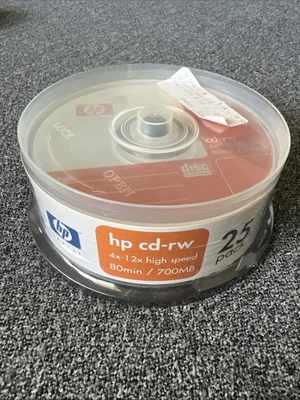 NEW! HP invent CD-RW 12X Blanks Media Discs 80 Min 700 MB Orange Silver 25 Pack - Image 1 of 4