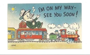 BUFFALO NY Railroad Train Vtg Comic Postcard See U Soon - Picture 1 of 1