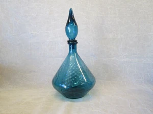 Empoli Italian Art Glass 13" CLAY BLUE Genie Bottle Decanter Stopper Optic Dot - Picture 1 of 7