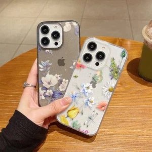 For iPhone 16 Pro Max 115 14 13 2 11 Floral Shockproof Clear Glitter Case Cover - Picture 1 of 33