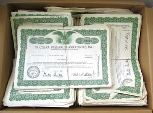 Nuclear Research Associates, Inc. 1960s 3000 Pieces Stock Certificates, Atomic - Picture 1 of 3