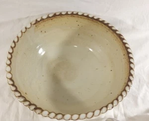 Vintage Signed Mixing Bowl Stoneware Crock Banded Pottery 5" Crimping Brown Drip - Picture 1 of 17