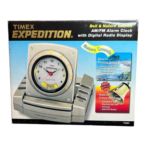 Vntg Timex Expedition Bell Natural Sounds AM/FM Alarm Clock Digital Radio T326H Cover