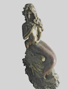 Vtg MERMAID 8" nautical decoration sculpture bronze hot casting wIth CLOCK - Picture 1 of 4