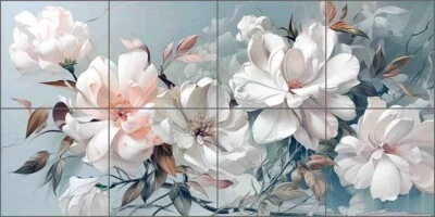 Mural de cerámica arte floral de Steve Hunziker con salpicadero de azulejos OB-SH2473 Foto 1 de 2