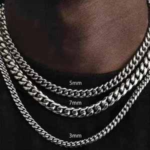 Stainless Steel Punk Cuban Chain Necklace Gold Silver Choker for Men & Women - Picture 1 of 26
