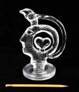 Kosta Boda Glass Sculpture by Bertil Vallien, 8" Tall, Head and Bird w Heart, EX - Picture 1 of 4