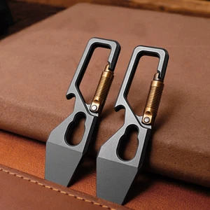 Titanium Keychain Pry Bar Crowbar Bottle Opener with Carabiner EDC Multi Tools - Picture 1 of 7