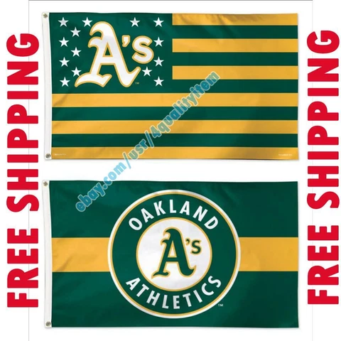 Deluxe Oakland Athletics Logo USA Stars Stripes Flag Banner 3x5 ft MLB Fan 2020 Cover