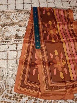  Середина века винтажный женщины ретро шарф, полосы, большой цветочный оранжевый/розовый, Япония - Изображение 1 из 4