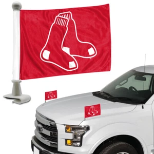 Boston Red Sox Set of 2 Ambassador Style Car Flags - Trunk Hood - Picture 1 of 2