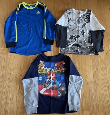 Lot Of 3 Boys Size 7 Long Sleeve Shirts Adidas,Nintendo Mario, UnionBay Dirtbike - Image 1 of 4
